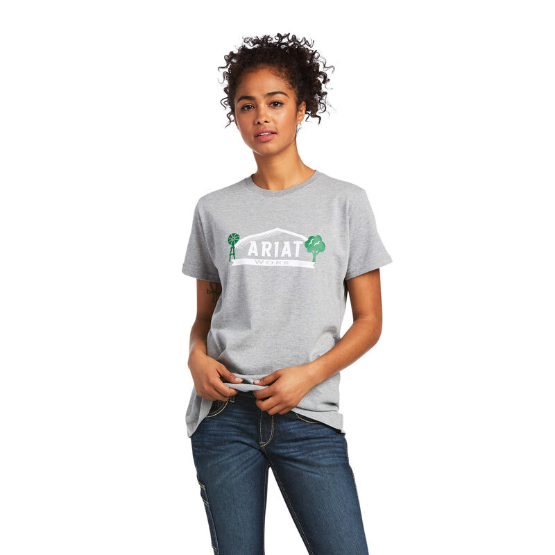 Ariat T-Shirts Damen - Rebar Cotton Strong Farm Graphic Grau ( CKFXU-2051 )